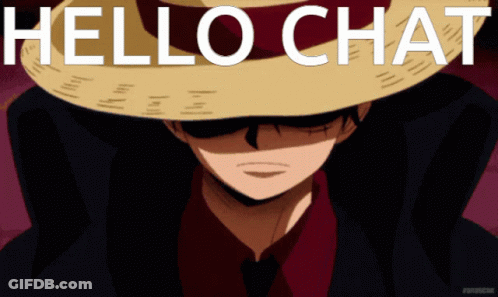 A Man Wearing A Straw Hat With The Words Hello Chat Above Him GIF