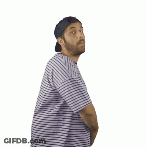 A Man Wearing A Striped Shirt And A Hat Is Making A Heart Shape With His Hands GIF