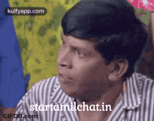 A Man Wearing A Striped Shirt Says Starttamilchat.in On The Bottom GIF