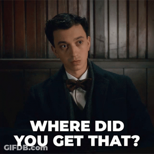 A Man Wearing A Suit And Bow Tie Is Asking Where Did You Get That GIF