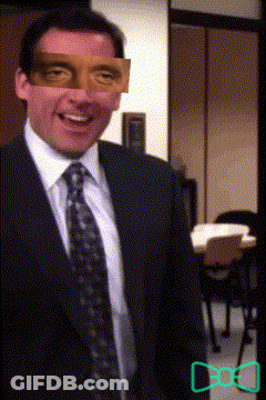 A Man Wearing A Suit And Tie Has A Picture Of His Face On His Eyes GIF