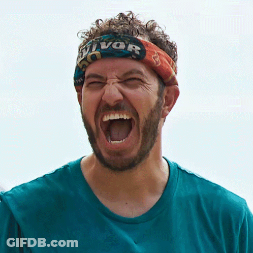A Man Wearing A Survivor Headband Is Screaming GIF