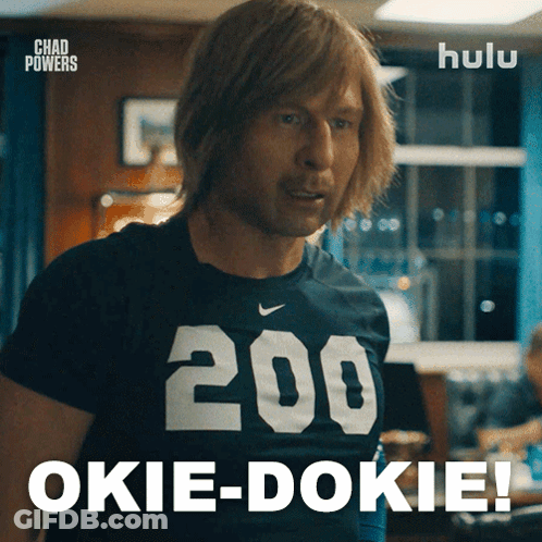 A Man Wearing A T-Shirt That Says 200 Okie-Dokie GIF