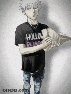 A Man Wearing A T-Shirt That Says Hollo Purp GIF