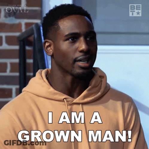 A Man Wearing A Tan Hoodie Says I Am A Grown Man GIF