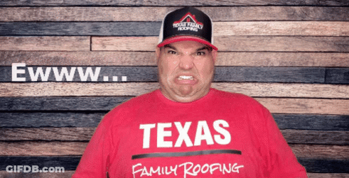 A Man Wearing A Texas Family Roofing Shirt Makes A Funny Face GIF