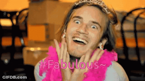 A Man Wearing A Tiara And A Pink Boa Has The Word Fabulous Written On His Face GIF