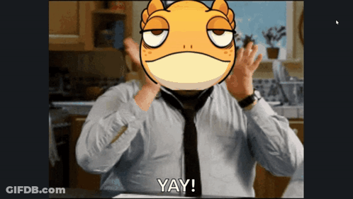 A Man Wearing A Tie And A Lizard Head Says Yay GIF