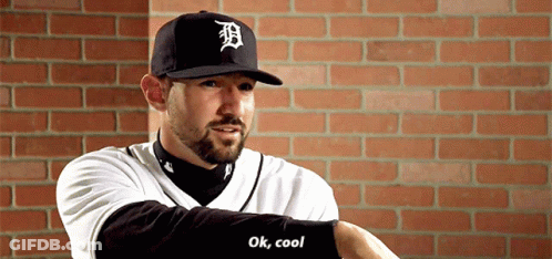 A Man Wearing A Tigers Hat Says " Ok Cool " GIF