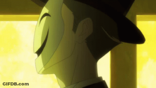A Man Wearing A Top Hat And A Mask With A Smile On His Face GIF