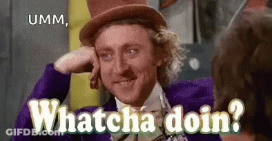 A Man Wearing A Top Hat And A Purple Jacket Is Smiling And Asking Whatcha Doin . GIF