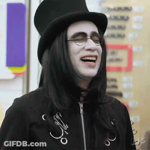 A Man Wearing A Top Hat And Glasses Laughs GIF