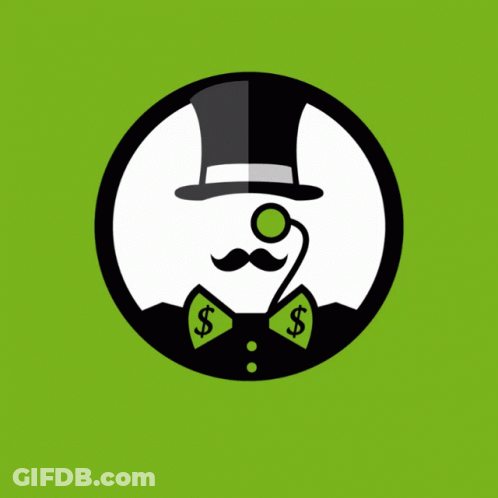 A Man Wearing A Top Hat And Sunglasses Has A Dollar Sign On His Bow Tie GIF