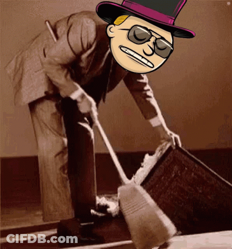 A Man Wearing A Top Hat And Sunglasses Is Sweeping The Floor With A Broom GIF