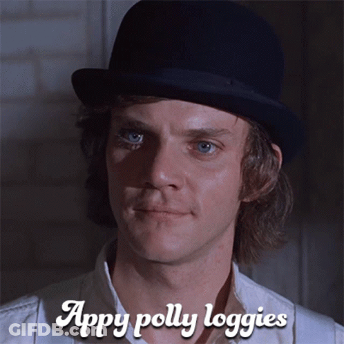 A Man Wearing A Top Hat With The Words Appy Polly Loggies Below Him GIF