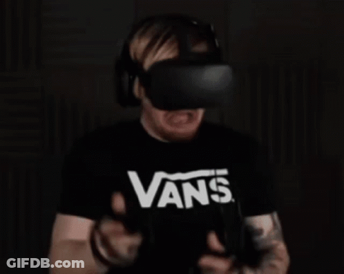 A Man Wearing A Vans T-Shirt Is Playing A Virtual Reality Game . GIF