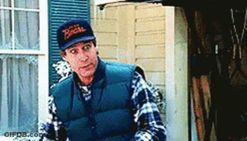 A Man Wearing A Vest And A Hat With The Word Bacon Written On It GIF