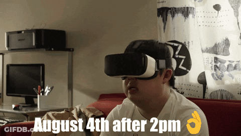 A Man Wearing A Virtual Reality Headset With The Date August 4Th After 2 Pm GIF