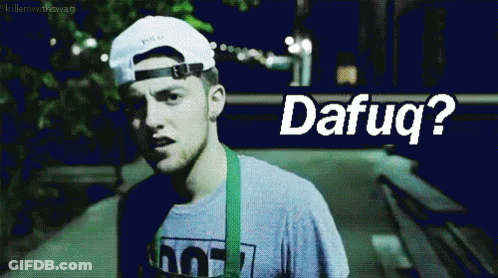 A Man Wearing A White Hat And A T-Shirt With The Word Dafug On It GIF