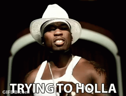 A Man Wearing A White Hat And A White Tank Top Says " Trying To Holla " GIF