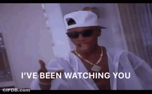 A Man Wearing A White Hat And Sunglasses Says I 'Ve Been Watching You GIF