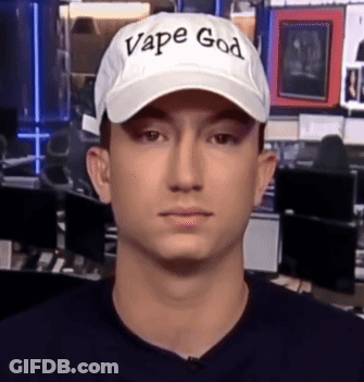 A Man Wearing A White Hat That Says Vape God On It GIF