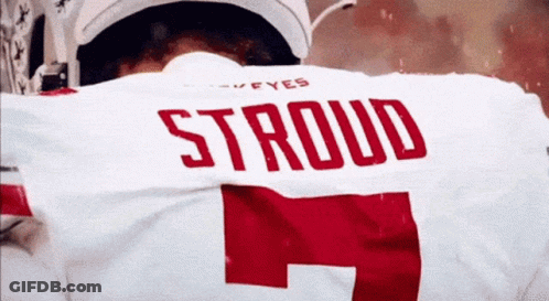 A Man Wearing A White Jersey That Says Stroud On It GIF