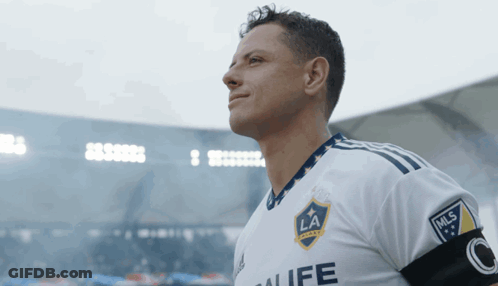 A Man Wearing A White La Galaxy Jersey GIF