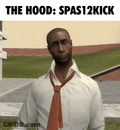 A Man Wearing A White Shirt And A Red Tie With The Words The Hood Spas12kick Above Him GIF