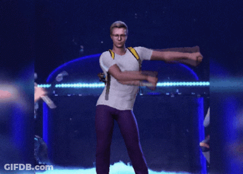 A Man Wearing A White Shirt And Purple Pants Is Dancing GIF
