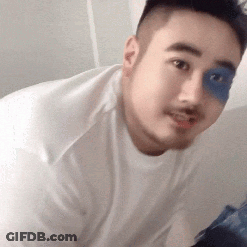 A Man Wearing A White Shirt Has A Blue Patch On His Eye GIF