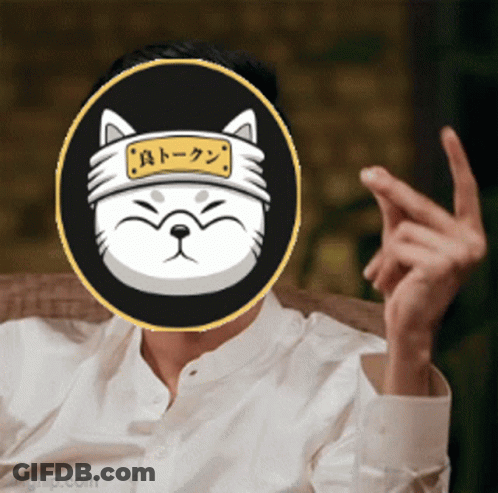 A Man Wearing A White Shirt Has A Picture Of A Cat On His Head GIF
