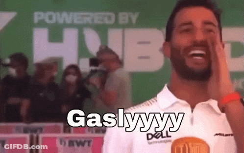 A Man Wearing A White Shirt That Says Gaslyyyy On It GIF