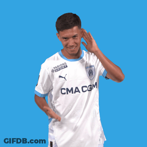 A Man Wearing A White Shirt With Cma Cgm On The Front GIF