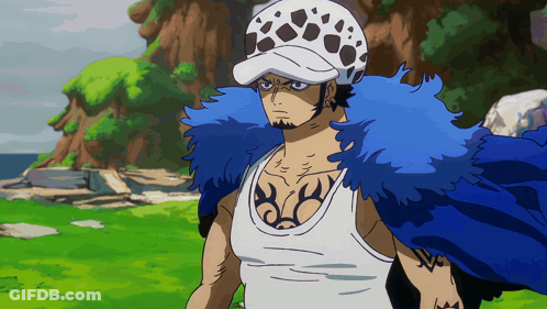 A Man Wearing A White Tank Top And A Blue Cape Has A Tattoo On His Chest GIF