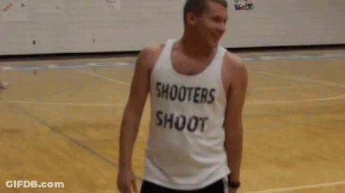 A Man Wearing A White Tank Top That Says Shooters On It GIF