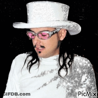 A Man Wearing A White Top Hat And Pink Sunglasses . GIF