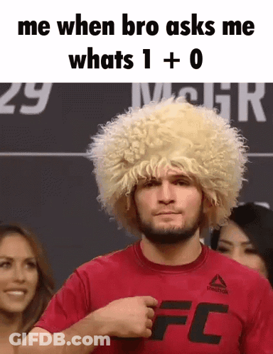 A Man Wearing A Wig And A Reebok Shirt Says Me When Bro Asks Me What 'S 1 + 0 GIF