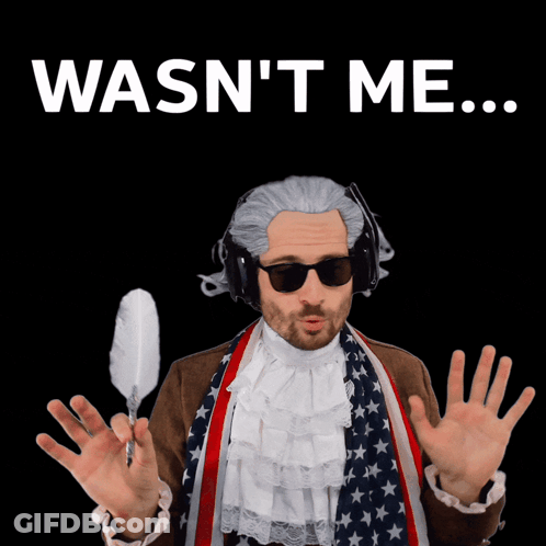 Wig And Headphones Man Holding Feather Says Wasn't Me GIF