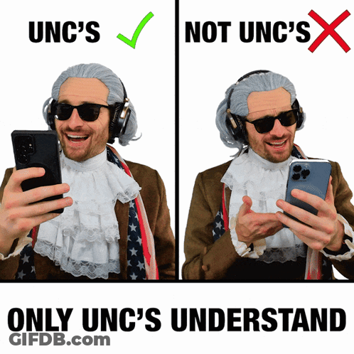 A Man Wearing A Wig And Headphones Is Holding A Cell Phone With The Words Only Unc 'S Understand Underneath Him GIF