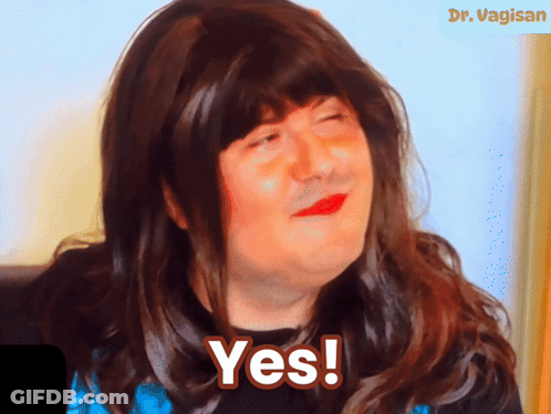 Man In Wig And Red Lipstick Saying Yes GIF