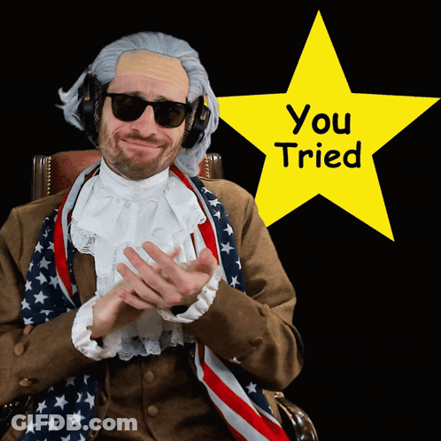 Man With Wig And Sunglasses Yellow Star Says You Tried GIF