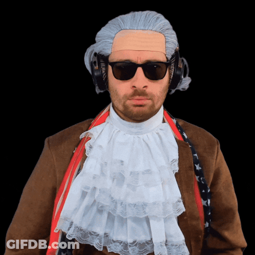 A Man Wearing A Wig And Sunglasses Has Headphones On His Ears GIF