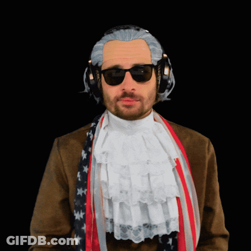 A Man Wearing A Wig And Sunglasses Has Headphones On His Head GIF