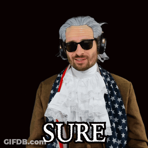 A Man Wearing A Wig And Sunglasses Has The Word Sure Above Him GIF