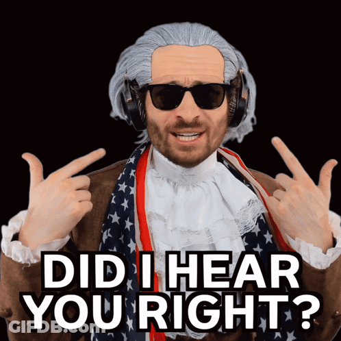 A Man Wearing A Wig And Sunglasses Is Pointing At Himself With The Words Did I Hear You Right Behind Him GIF