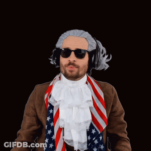 A Man Wearing A Wig And Sunglasses Is Singing " Praise The Lord " GIF