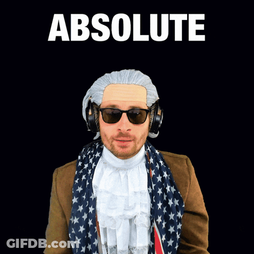 A Man Wearing A Wig And Sunglasses Is Standing In Front Of A Black Background That Says Absolute GIF