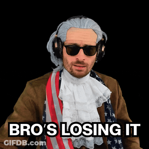 A Man Wearing A Wig And Sunglasses Says " Bro 'S Losing It " GIF