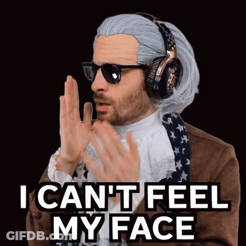 A Man Wearing A Wig And Sunglasses Says I Can 'T Feel My Face GIF